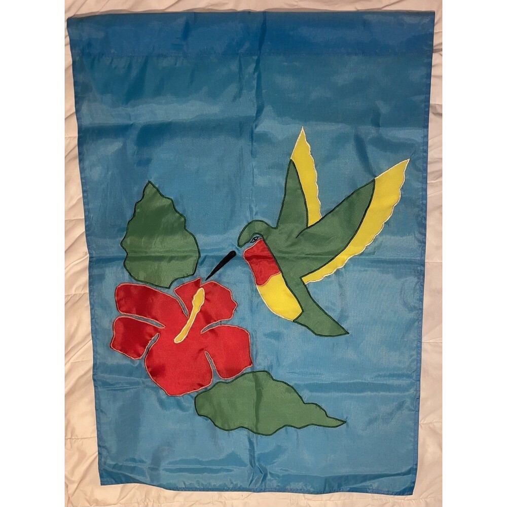 Vintage 1993 NCE Hummingbird Hibiscus Nylon House Garden Flag 28” x 40” NWOT